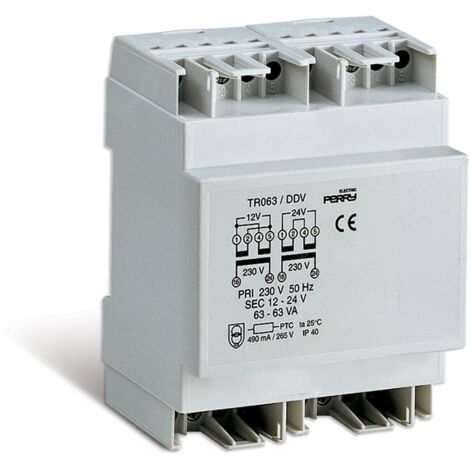 Transformateur Perry 63VA sorties 12-12-24V 6 DIN 1TDTR063/DDV
