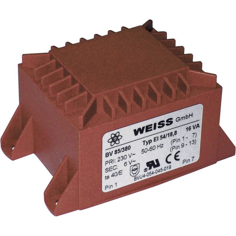 85/385 Transformateur pour circuits imprimés 1 x 230 v 1 x 24 v/ac 16 va 667 mA - Weiss Elektrotechnik