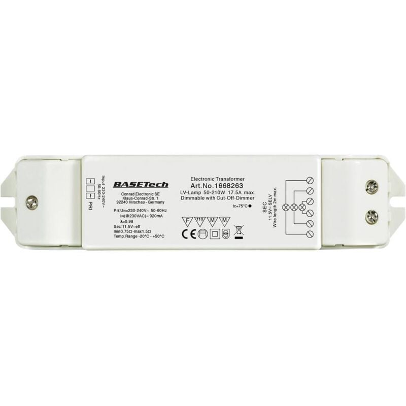BT-1668263 Transformateur halogène 12 v 50 - 210 w dimmable avec variateur à coupure de phase descendante - Basetech