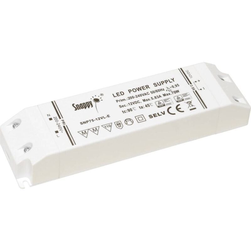 Snappy SNP75-12VL-E Transformateur pour led à tension constante 75 w 0 - 5.83 a 12 v/dc non dimmable, - Dehner Elektronik