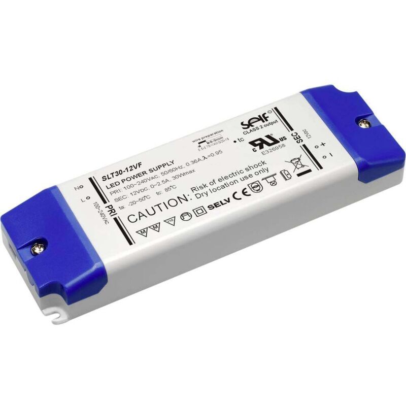 SLT30-24VFG Transformateur pour led à tension constante 30 w 0 - 1.25 a 24 v/dc non dimmable, homologué pour les meubles, protectio X187981 - Self
