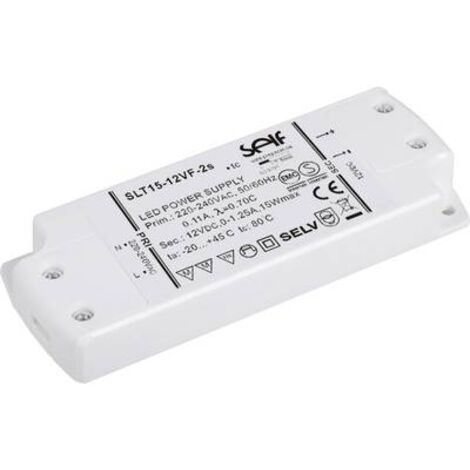 Transformateur pour luminaire 15W 1.25A 12V/DC – Driver LED à tension constante SLT1512VF2S – Montage sur surfaces inflammables – Self Electronics - C154731