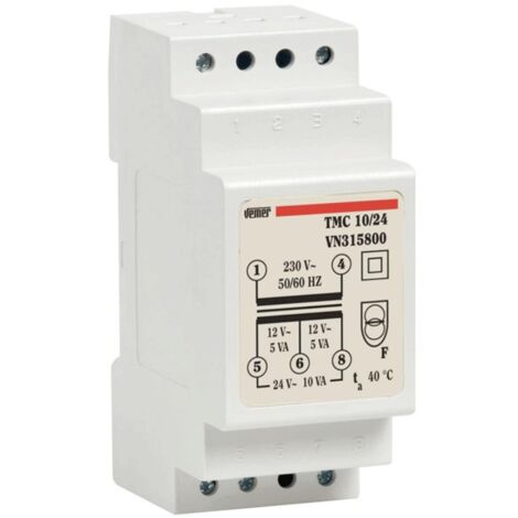 Transformateur pour tableau électrique 10VA 12/24V – 2 modules DIN – Alimentation appareils basse tension – Isolation sécurité intégrée – Vemer