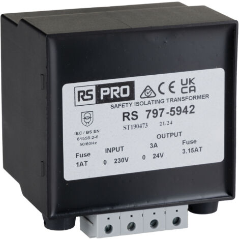 Transformateur rail DIN, Vin 230V c.a., Vout 24V c.a., 72VA, sorties ( Prix pour 1 )