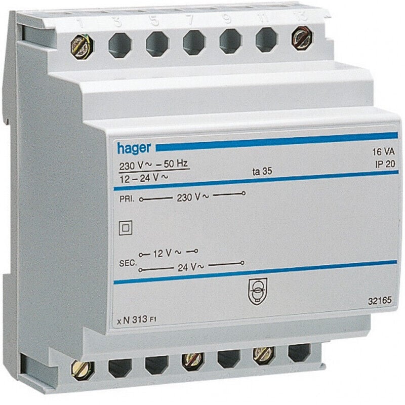 Hager - Transformateur sécurité 16VA 230V-12 à 24V ST313