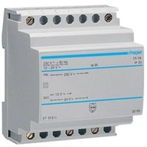 Transformateur sécurité 25VA 230V-12 à 24V HAGER ST312