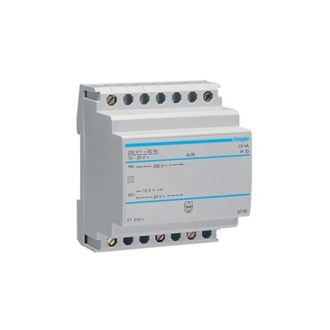 Transformateur sécurité 25VA 230V-12 à 24V HAGER ST312