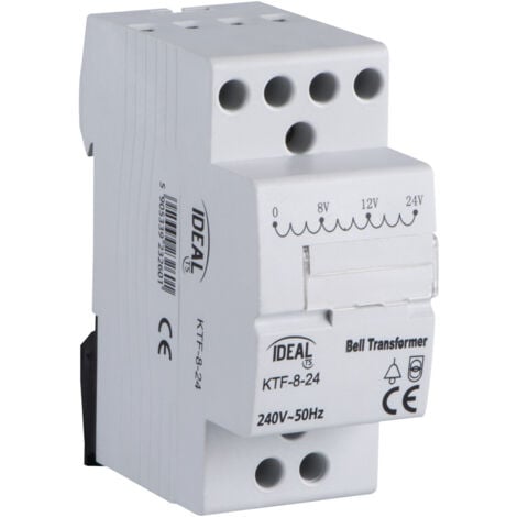 Transformateur Sonnette Rail TH35 – 8/12/24V AC – 2 Modules – Blanc