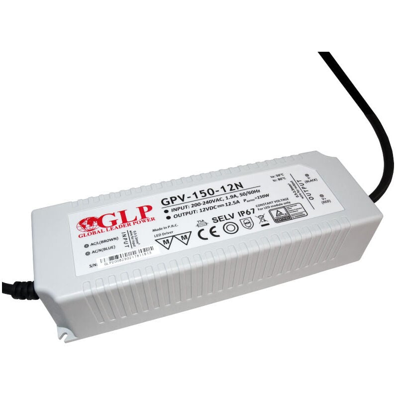 Alimentation led DC12V 150W 12,5A Étanche IP67 glp