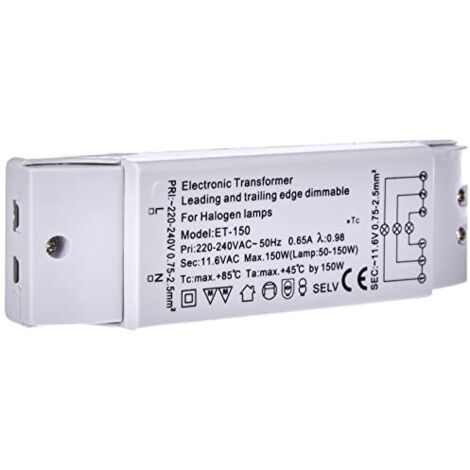 Transmedia Trasformatore alogeno ET-150 230/12V/50-150 W, protezione da sovraccarico, fusibile termico, non regolabile, 160 x 46 x 30 mm
