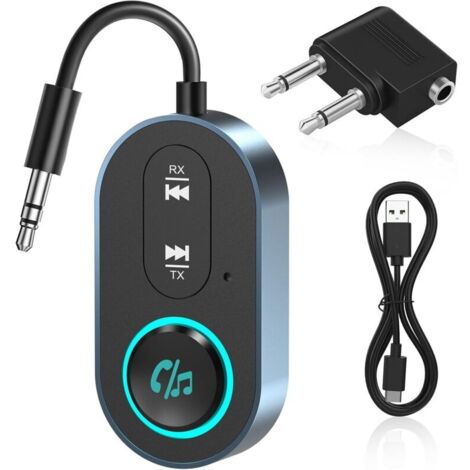 Transmetteur Bluetooth 5.3, 2 en 1 Adaptateur Bluetooth Jack, Adaptateur Bluetooth Jack 3.5mm AUX, Transmetteur Recepteur Audio pour Avion, TV, Airpods, Tablette PC, Voiture, Gym Sport