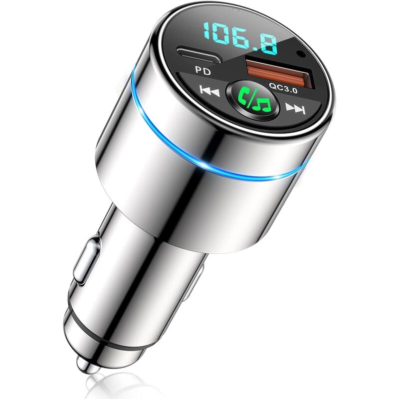 Transmetteur FM Bluetooth 5.3 pour voiture, chargeur de voiture rapide, kit radio FM sans fil pour voiture, adaptateur de voiture Bluetooth, lumière