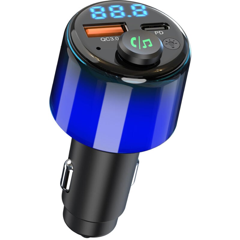 Transmetteur FM Bluetooth 5.3 Voiture, [PD 30W & QC3.0 18W] Allume Cigare USB Chargeur Rapide, [Lueur Intégrale] Adaptateur Bluetooth Voiture