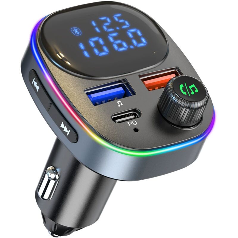 Transmetteur FM Bluetooth, Adaptateur Bluetooth Voiture PD 30 W et QC 3.0, Prise Allume Cigare Bluetooth 5.3 Avec Affichage LED, Emetteur Bluetooth