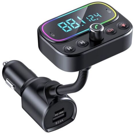 Transmetteur FM Bluetooth - - Kit Main Libre - 3 Ports USB - 9 Couleurs LED - Dual Mic