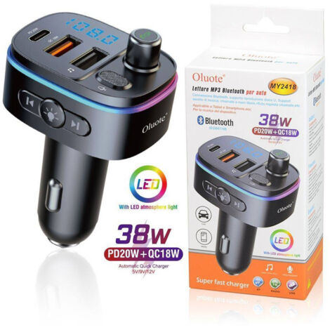 Transmetteur Fm Bluetooth Pour Voiture, 2 Ports Usb, Led, Tf, Pd, 38 W, Lecteur Mp3, My2418