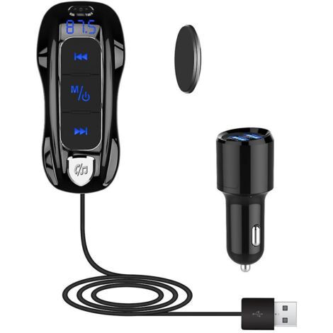 transmetteur Fm Bluetooth V5.0, Metteur Autoradio Bluetooth Kit Mains Libres Pour Voiture Double Ports Usb (qc3.0 + 5v/2.4a) Avec Cble 1,1 M, Son
