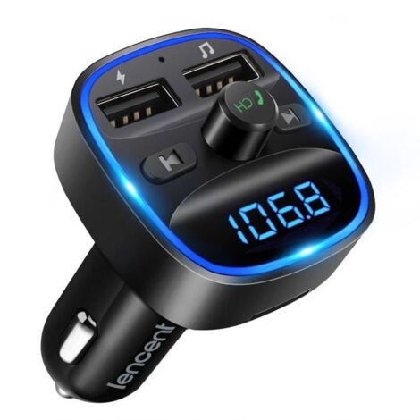 Transmetteur FM - LENCENT - Lecteur MP3 Bluetooth - Mains libres - Noir - Adaptateur Radio