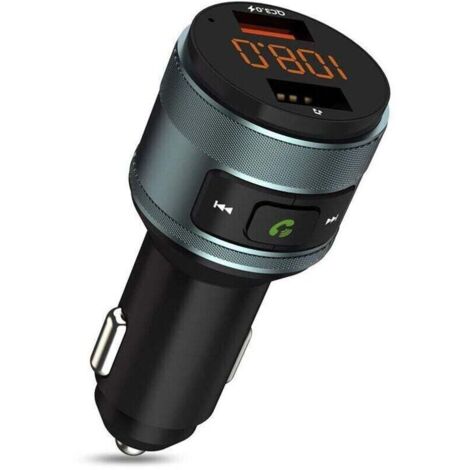 Transmetteur FM, Transmetteur d'autoradio QC 3.0 Adaptateur de radio FM Bluetooth sans fil pour voiture avec deux chargeurs USB Prise en charge d'une clé USB de 64 Go