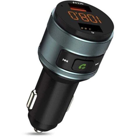 Transmetteur FM, Transmetteur d'autoradio QC 3.0 Adaptateur de radio FM Bluetooth sans fil pour voiture avec deux chargeurs USB Prise en charge d'une clé USB de 64 Go
