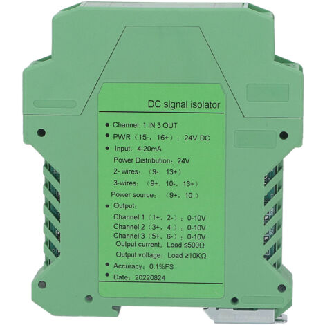 Transmetteur Isolateur de Signal 1 Entrée 3 Sorties pour PLC, Conditionneur de Courant Tension DC 0-10V 24V