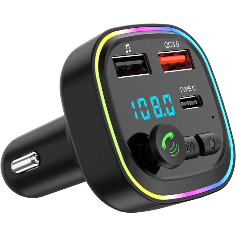 Transmisor FM, Adaptador Bluetooth para Auto, Radio Reproductor de Música MP3, 2 Puertos USB 5V/3A, Cargador Rápido para Automóvil PD de 20W