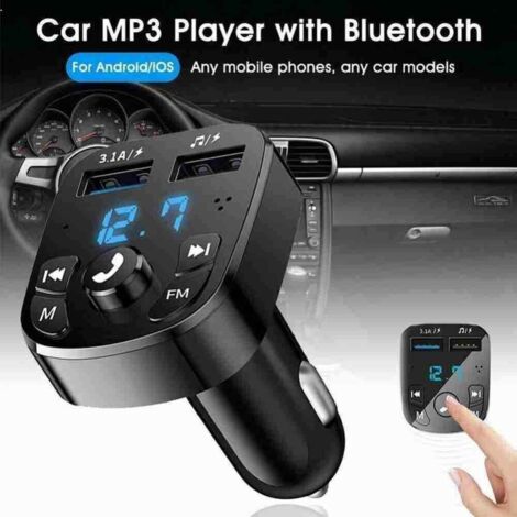 Transmisor FM Bluetooth 5.0, kit manos libres con 2 puertos USB y adaptador para radio de coche.
