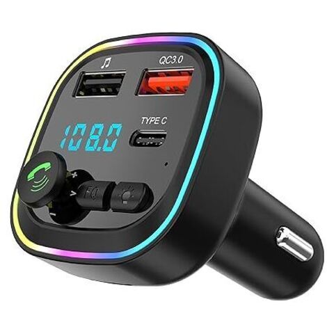 Transmisor FM Bluetooth 5.3, adaptador Bluetooth para coche, kit MP3 inalámbrico de carga rápida QC3.0, 2 puertos USB y 1 puerto tipo C, llamadas manos libres, compatible con tarjeta USB/T