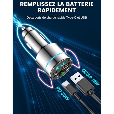 Transmisor FM Bluetooth, adaptador Bluetooth metálico para coche, cargador rápido para coche, adaptador de radio Bluetooth para coche, reducción de ruido, llamadas manos libres.