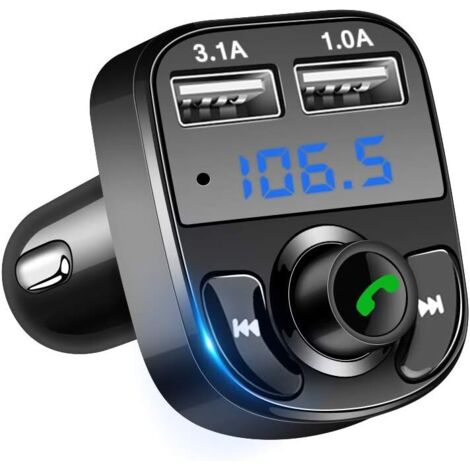 Transmisor FM Bluetooth para coche, cargador USB dual, reproductor MP3 manos libres inalámbrico con doble USB 5 V/4,1 A 3,1 A, compatible con tarjeta SD/TF y disco U.