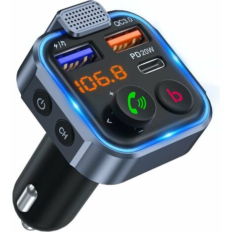 Transmisor FM Bluetooth para coche, transmisor de Radio para encendedor de cigarrillos Bluetooth 5,0, cargador rápido para coche PD 20W tipo C + QC3.0