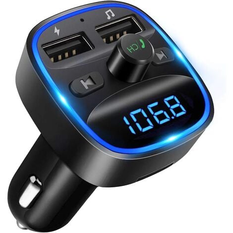 Transmisor FM Bluetooth, reproductor de MP3 Bluetooth Kit de adaptador de radio inalámbrico Transmisor FM Cargador de coche, llamada manos libres, 2 puertos USB 5V/2.4A1A, compatible con tarjeta SD/un