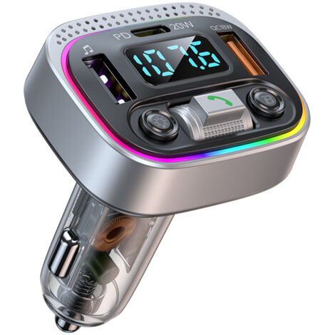 Transmisor FM Bluetooth - Reproductor de música inalámbrico para coche con retroiluminación LED de colores, compatible con llamadas manos libres en el coche, Bluetooth Qc3.0 Bavokon