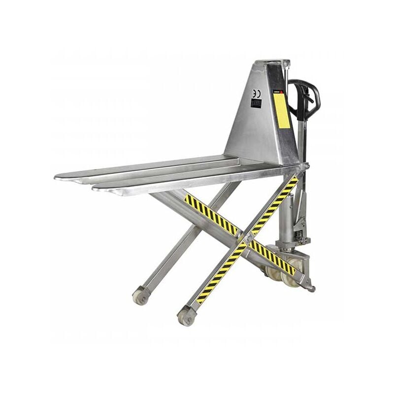 Transpalette manuel inox 304 avec levée haute 800 mm - Fourches 1150x540mm - Anti-corrosion - Industrie agroalimentaire et restauration - 1830043002