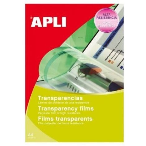 Transparencias sin banda Apli 01062/ DIN A4/ 100 Micras/ 100 Hojas