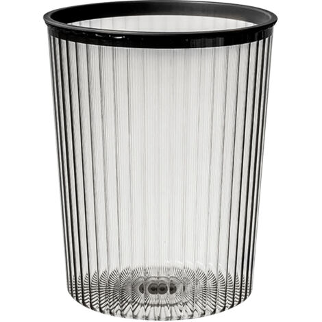 Transparent Garbage Bin with Top Ring Easy Attached Lid Free Large Capacity Trash Bin Can for Household Black