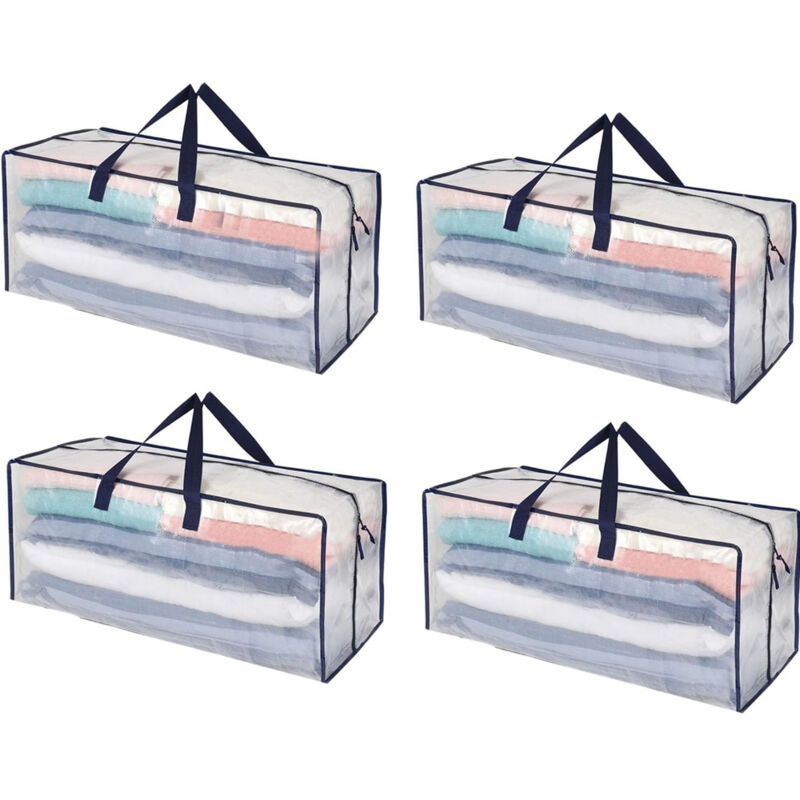 Linghhang - Transparent, Lot de 4)Lot de 4 Sac Rangement Vêtements grand, Sacs Déménagement Pliable avec Sangles de Sac à Dos et Poignées Solides,
