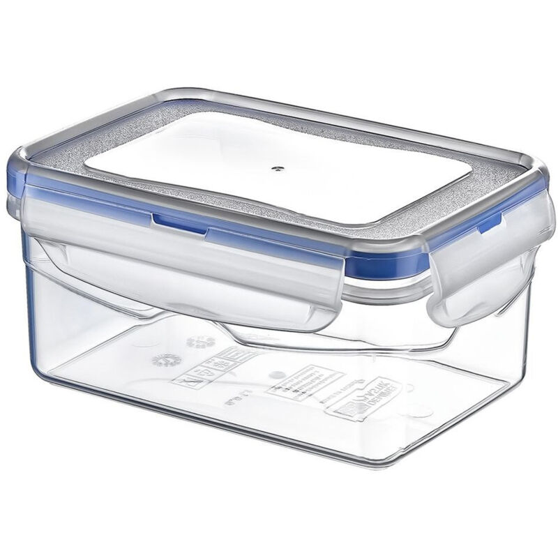 Image of Transparent plastic container with tight fitting lid and clips