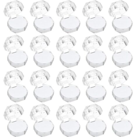 Transparent Plastique Bague Boîtes 1,5" x1,5, 20 pcs Fiançailles Bague Support Boîte Cristal Boucles Oreilles Bijoux Boîte avec Mousse Insert pour Mariage Cérémonie, Blanc