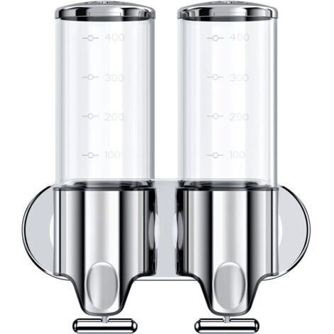 (transparente) 500ML x 2 Distributeur de Savon Mural, Distributeur de Savon à Mains à Double Tête Distributeur Liquide Gel Douche Shampoo pour Cuisine Salle de Bains Hotel