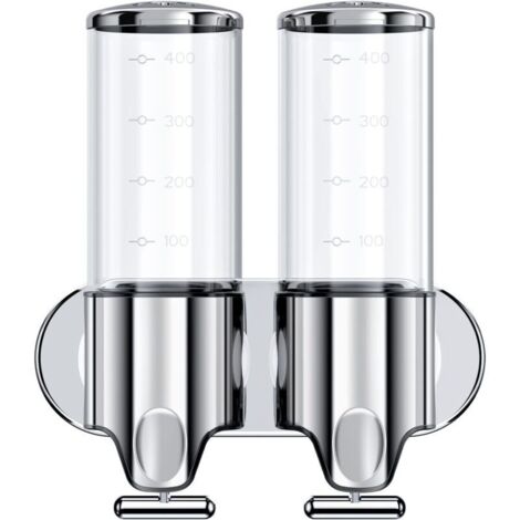 (transparente) 500ML x 2 Distributeur de Savon Mural, Distributeur de Savon à Mains à Double Tête Distributeur Liquide Gel Douche Shampoo pour Cuisine Salle de Bains Hotel