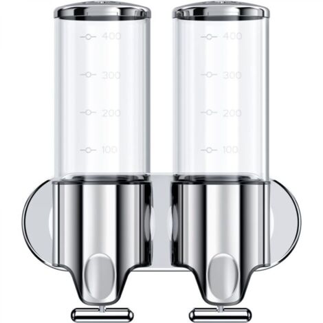 (transparente) 500ML x 2 Distributeur de Savon Mural, Distributeur de Savon à Mains à Double Tête Distributeur Liquide Gel Douche Shampoo pour Cuisine Salle de Bains Hotel