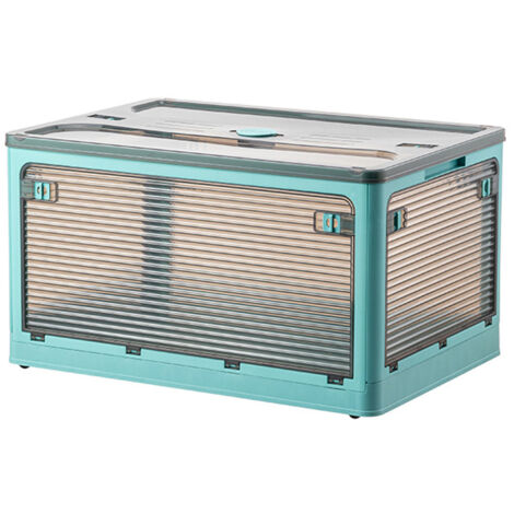 Transparente Aufbewahrungsbox für Haustiere mit Rollen und 4-seitiger Öffnung, großes Modell 51 x 36 x 30 cm für Zuhause, blau und braun