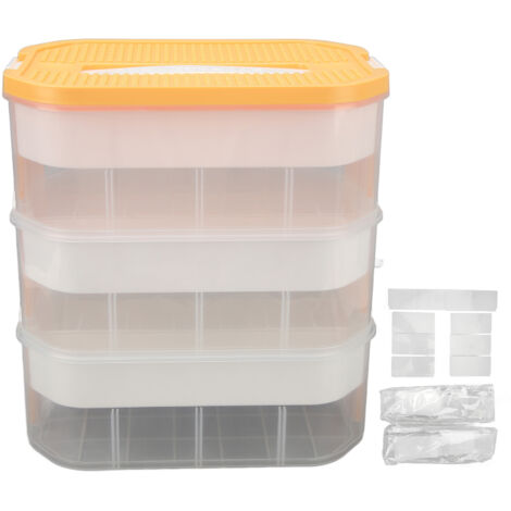 Transparente Aufbewahrungsbox mit 3 Fächern und Deckel, stapelbarer Organizer für gelbe Bausteine