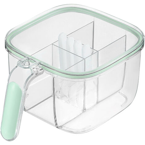 Transparente Gewürzbox mit 4 Fächern, robusten PET-Fenstern und 4 Löffeln für Küche und Haushalt, Hellgrün