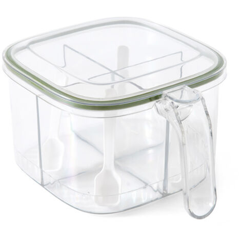 Transparente Gewürzbox mit 4 Fächern und Deckel für Salz, Pfeffer, Zucker und Kräuter