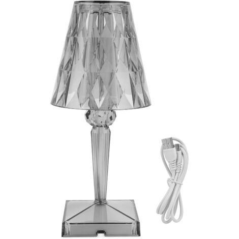Transparente LED-Schreibtischlampe mit Kristallglas, dimmbares Licht mit Prisma und USB-Ladefunktion, Innenbeleuchtung, Grau