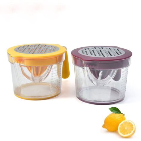 Transparente, manuelle Zitruspresse (600 ml) mit Eiertrenner aus Edelstahl, ideal für Küche, Büro und Reisen, gelbe Farbe.