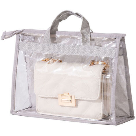 Transparente PVC-Handtaschenhülle mit Reißverschluss – Grauer Hängeorganizer für den Kleiderschrank, 39,5 x 12,5 x 33 cm, 1 Stück