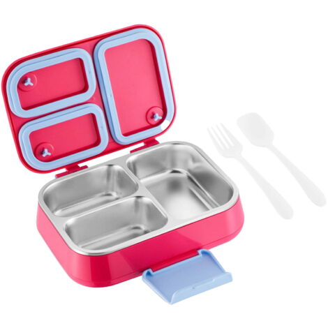 Transparente, rosafarbene, isolierte Lunchtasche mit 3 Fächern, aus Edelstahl, leicht, ideal für Büro, Schule und Picknicks